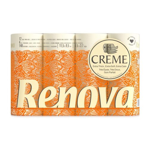 PAPEL HIGIÉNICO 4 FOLHAS DECOR CREME RENOVA 12 ROLOS