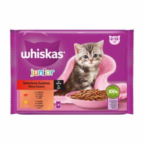 ALIM HUM GATO JUNIOR VACA FRANGO WHISKAS 4X85GR