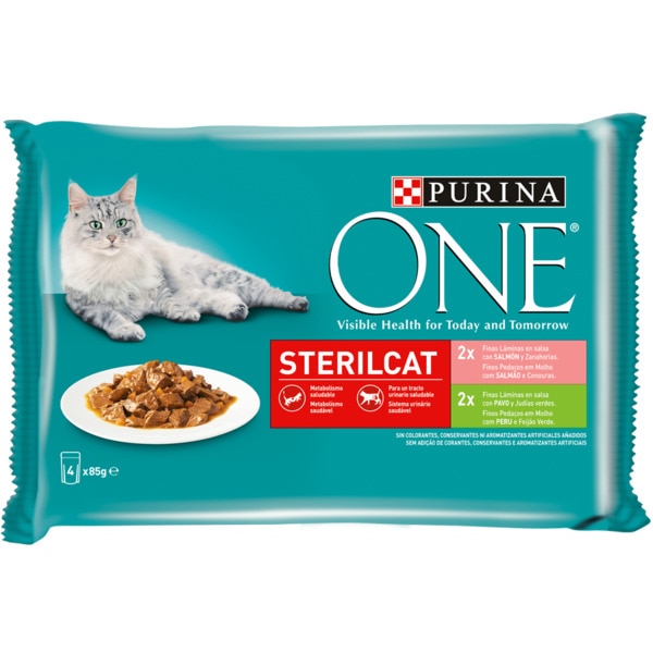 ALIMENTO HÚMIDO GATO ESTERILIZADO SALMÃO/PERU PURINA ONE 4X85GR