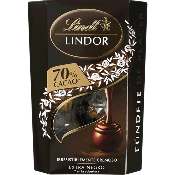 BOMBOM CHOCOLATE NEGRO 70% CACAU LINDOR CORNET 75GR