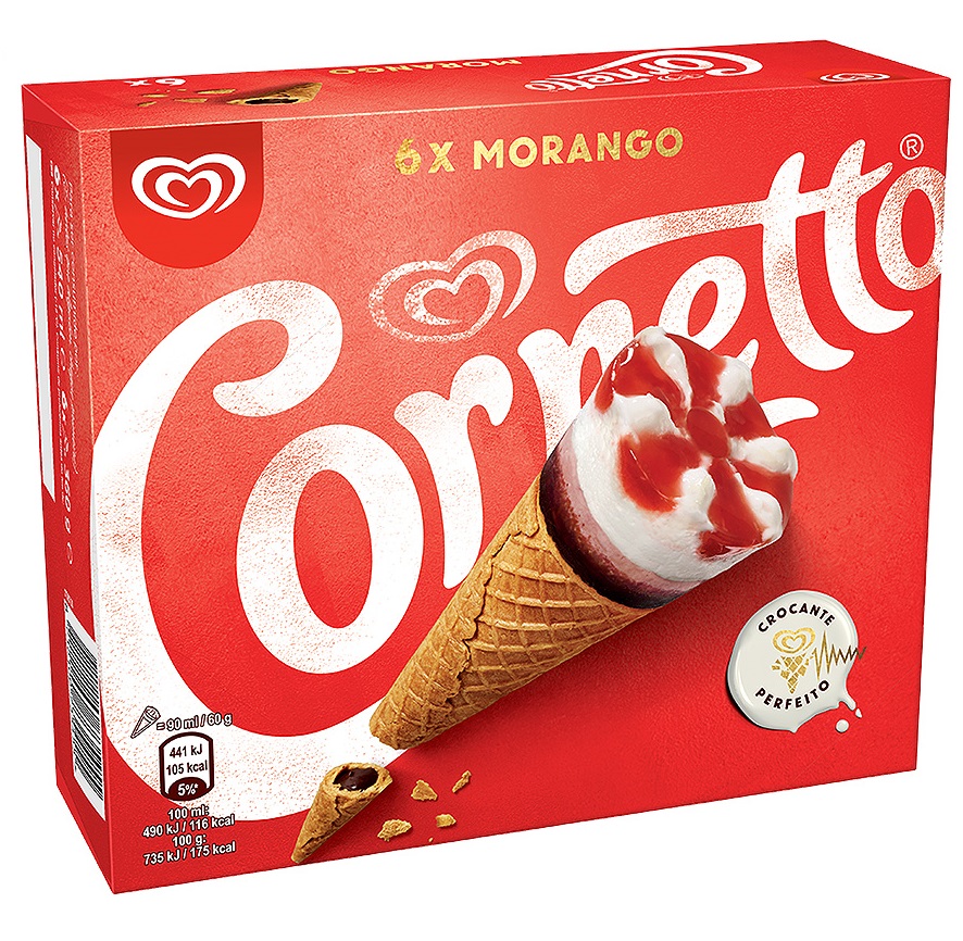 GELADO CORNETTO MORANGO 6X90ML