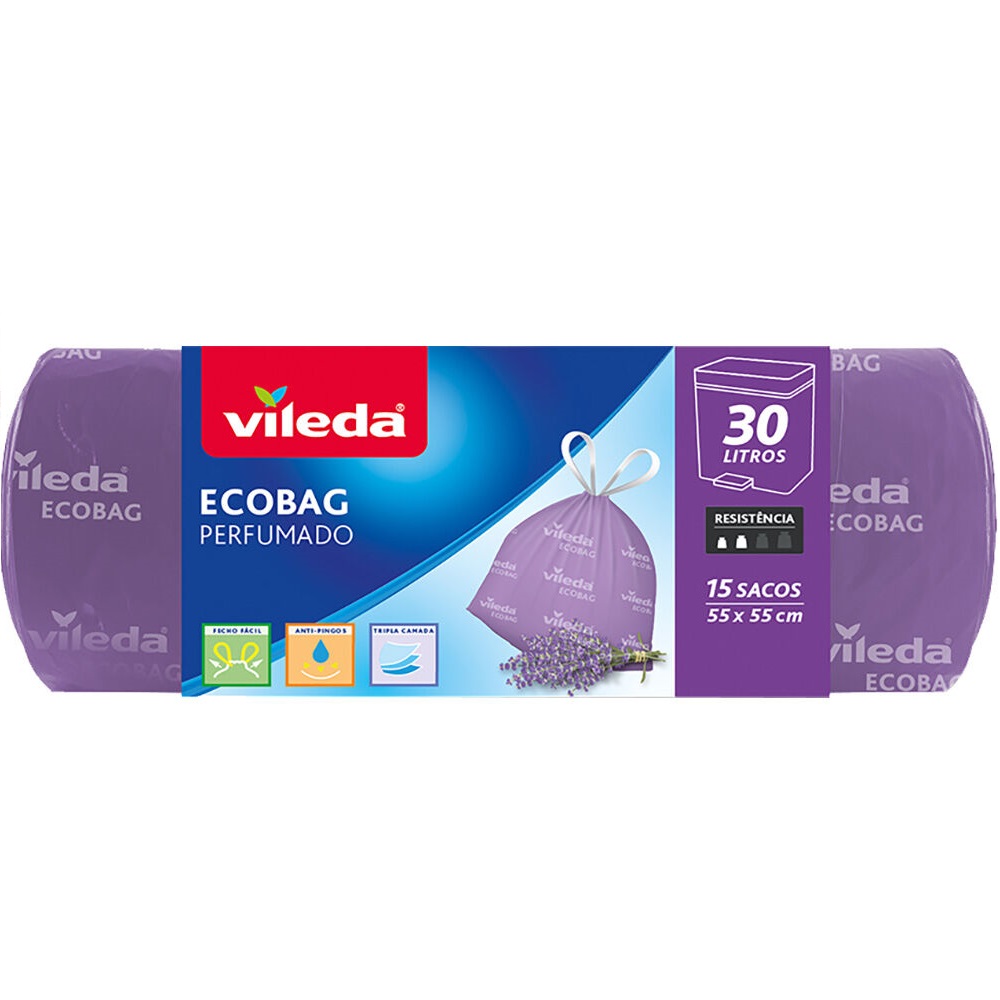 SACO LIXO ECOBAG PERFUMADO VILEDA 30L 55X55CM 15U