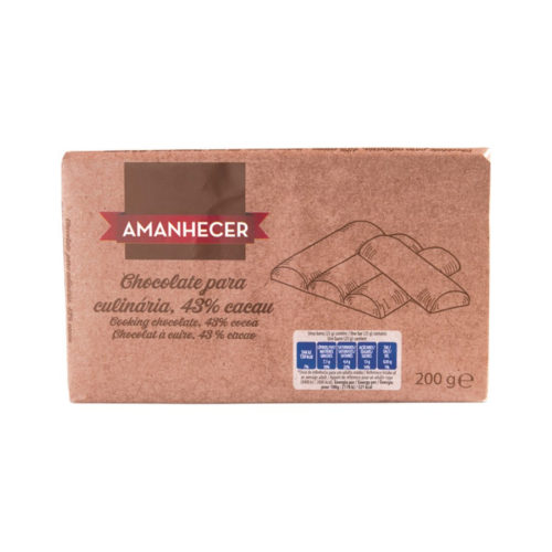 TABLETE CHOCOLATE CULINÁRIA 43% CACAU AMANHECER 200GR
