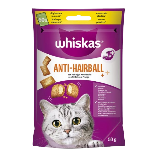 SNACK GATO WHISKAS ANTI-BOLAS DE PÊLO 50GR
