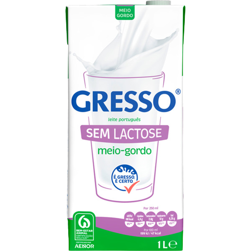 LEITE 0% LACTOSE MEIO GORDO GRESSO 1L