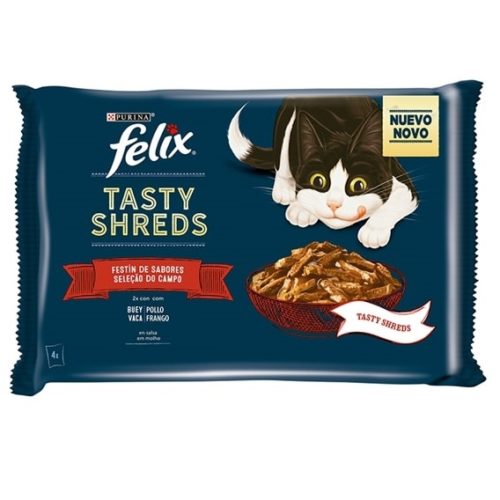 ALIM GATO HUM FELIX TASTY SHREDS CAMPO 4X85G