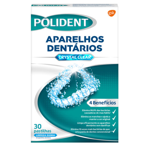 PASTILHAS LIMPEZA P/APARELHOS BRANQUEADOR POLIDENT 30UNI