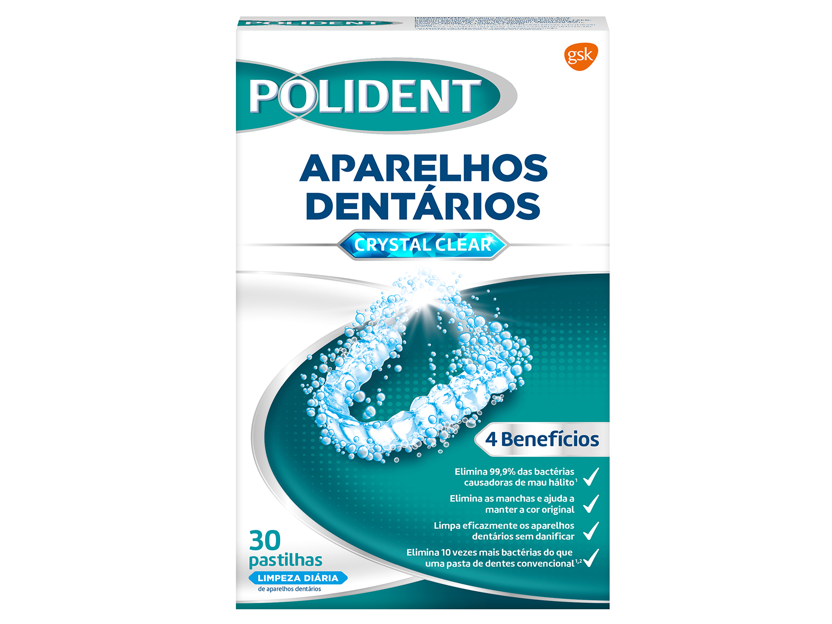 PASTILHAS LIMPEZA P/APARELHOS BRANQUEADOR POLIDENT 30UNI