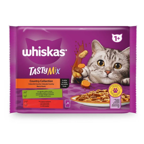 ALIMENTO HÚMIDO P/ GATO TASTY MIX COUNTRY WHISKAS 4X85GR