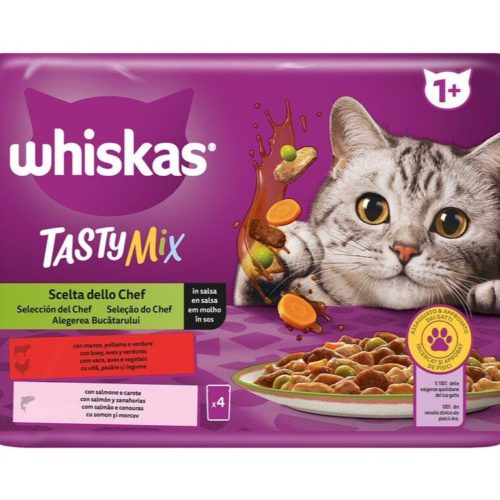 ALIMENTO HÚMIDO P/ GATO TASTY MIX WHISKAS 4X85GR
