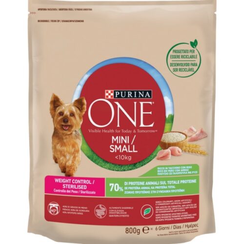 ALIMENTO SECO CÃO MINI CONTROLO PESO ESTERILIZADO PURINA ONE 800GR