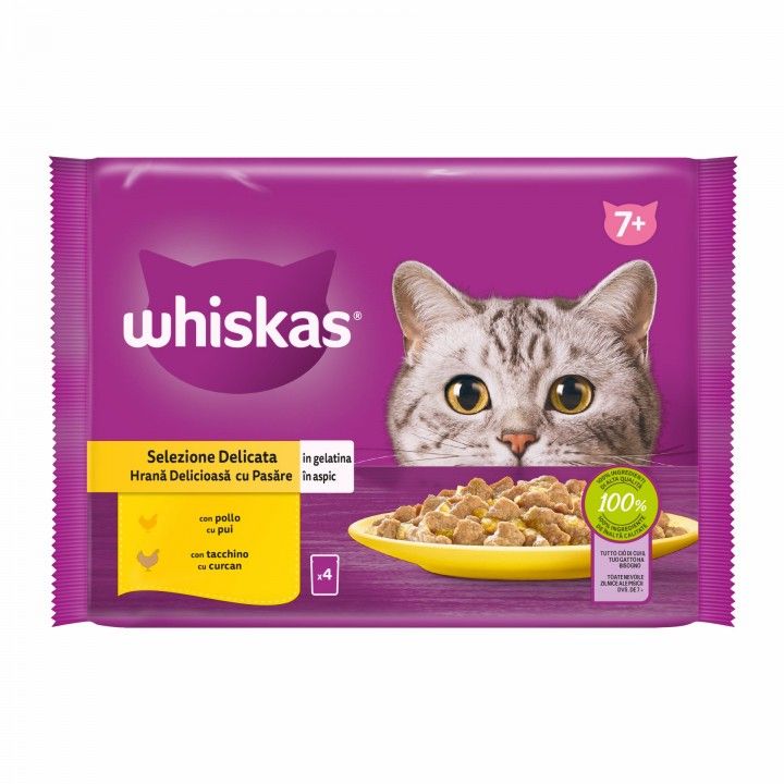 ALIM HUM GATO WHISKAS SELEÇÃO AVES SENIOR 4X 85GR
