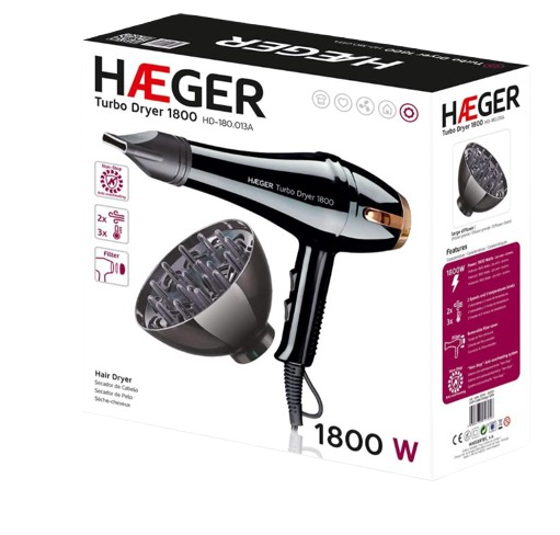 SECADOR CABELO 1800W HAEGER TURBO DRYER