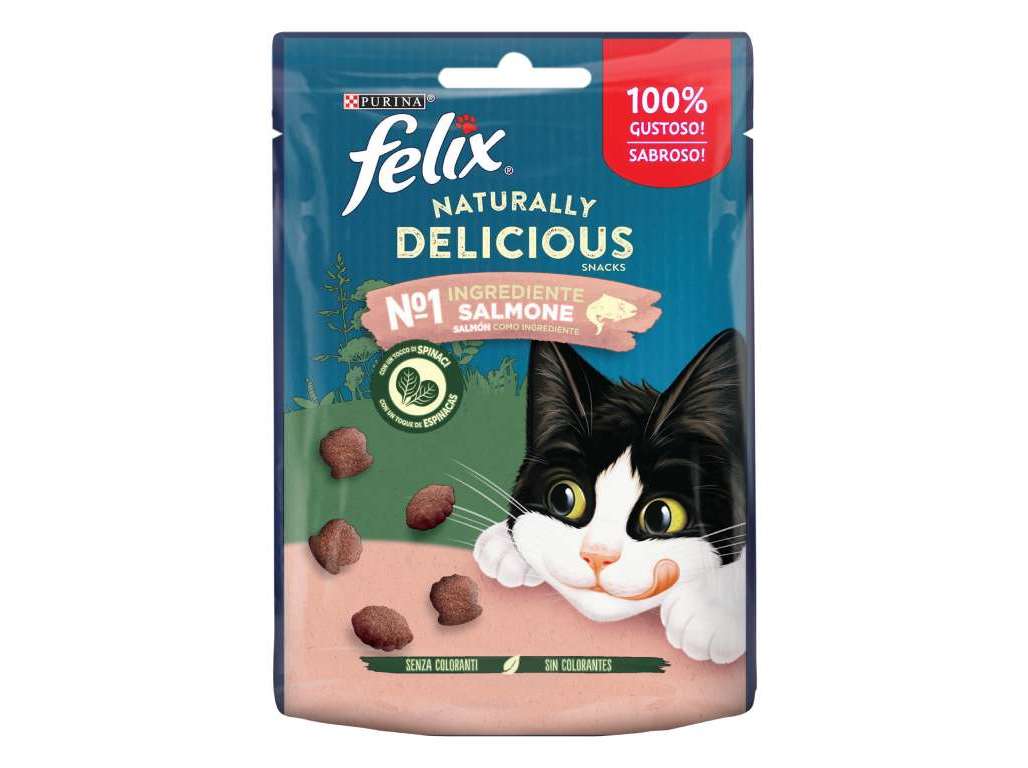 SNACK GATO FELIX DELICIOUS SALMÃO ESPINAFRES 50GR