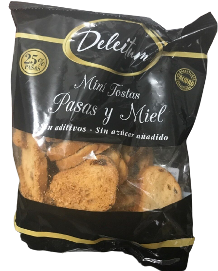 MINI TOSTAS DELEITUM PASSAS E MEL 120GR