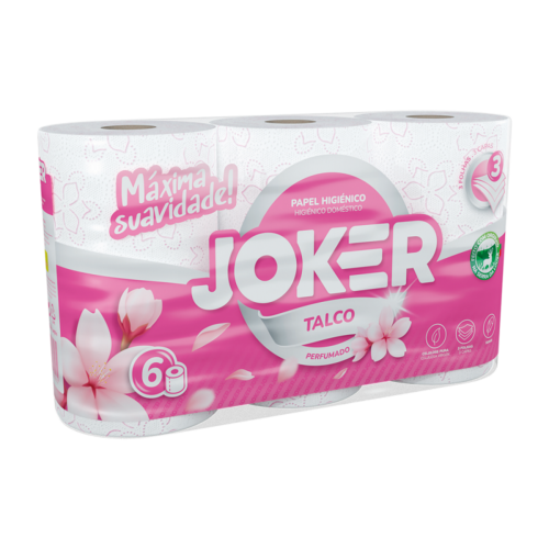 PAPEL HIGIÉNICO 3 FOLHAS TALCO ROSA JOKER 6 ROLOS