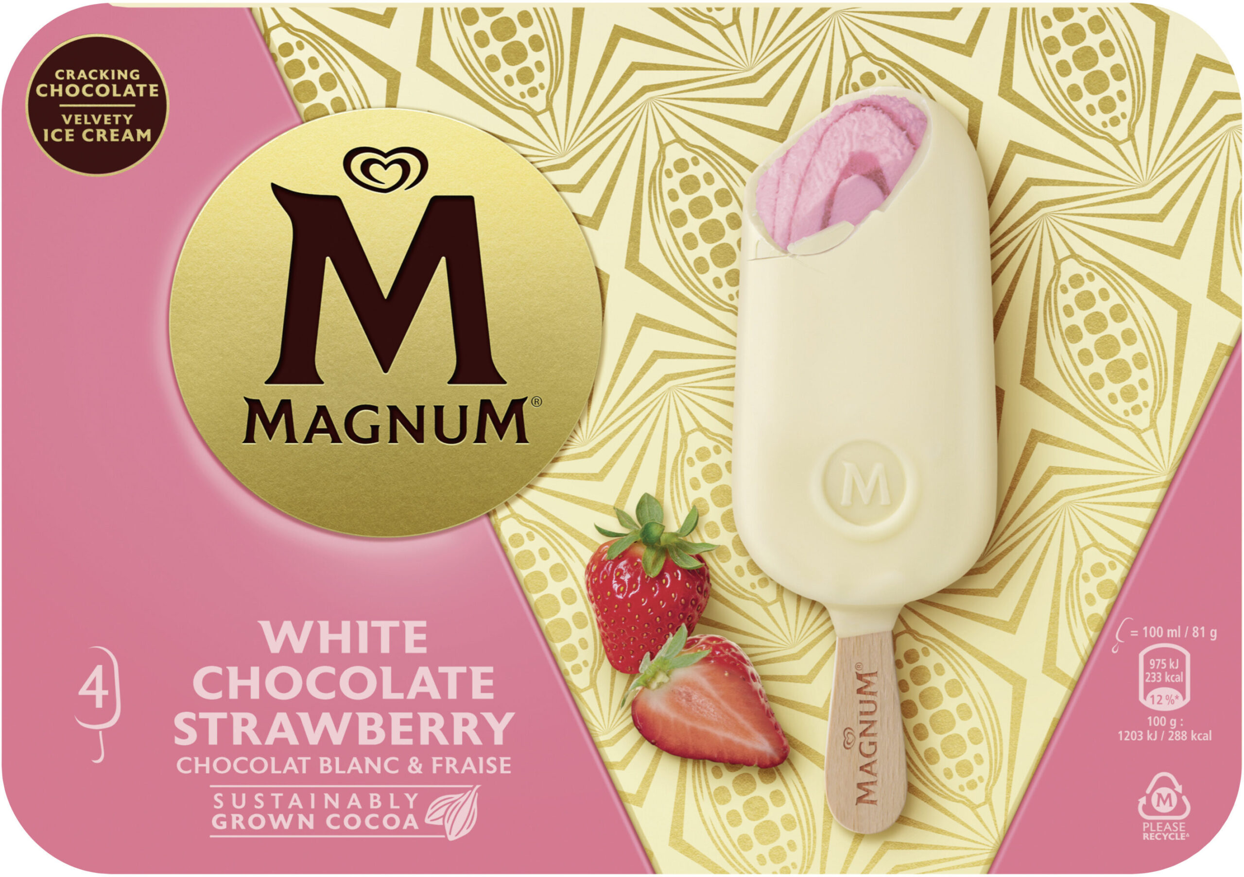 GELADO CHOCOLATE BRANCO E MORANGO MAGNUM 4X100ML