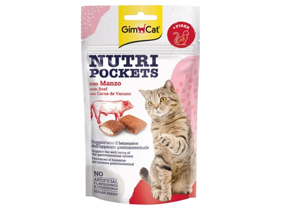 SNACK GATO NUTRI POCKETS BEEF AND MALT GIMCAT 60GR