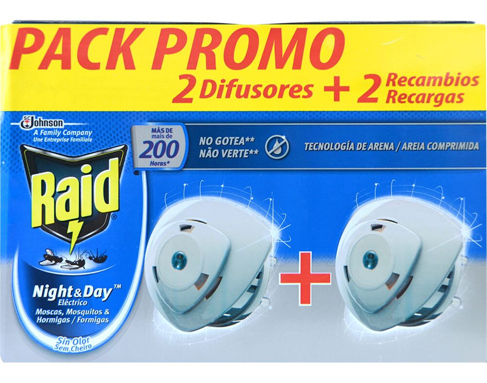 INSECTICIDA RAID ELECTRICO 2 APARELHO + 2RECARGA 2X200NOITE