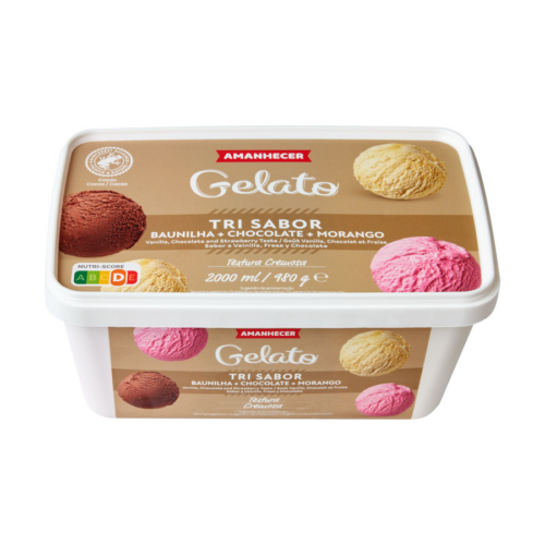 GELADO TRI SABOR CHOCOLATE BAUNILHA MORANGO  AMANHECER 980ML 2LT
