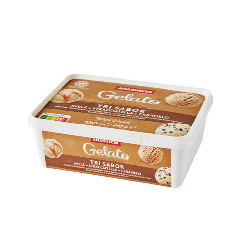 GELADO TRI SABOR AVELÃ STRACCIATELLA CARAMELO AMANHECER 400ML 1LT