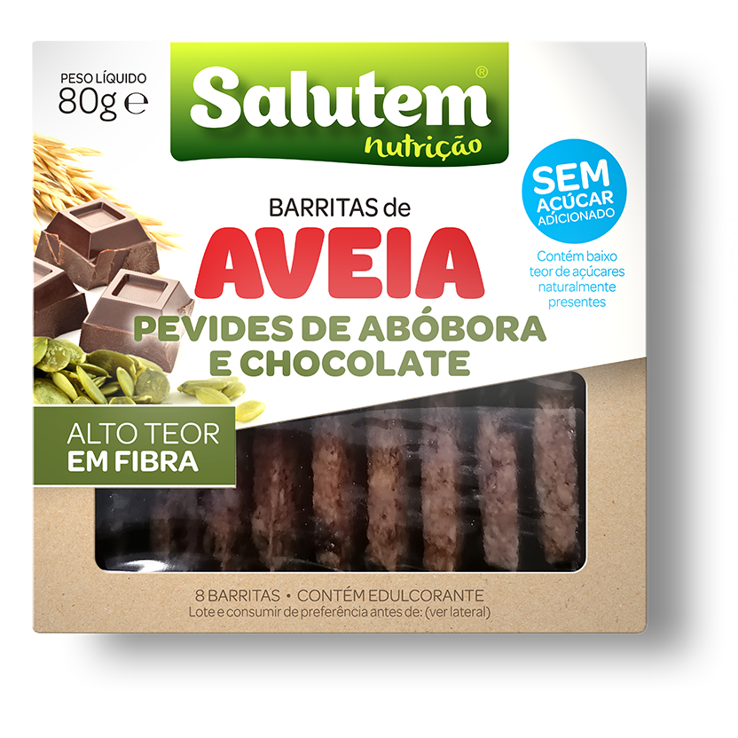 BARRITAS DE AVEIA PEVIDES DE ABÓBORA E CHOCOLATE SALUTEM 80GR
