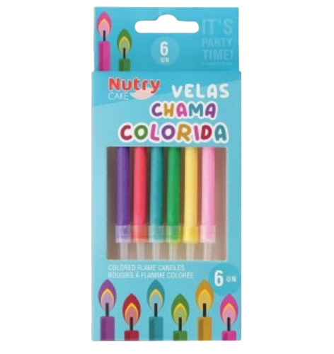 VELAS ANIVERSÁRIO CHAMA COLORIDA NUTRY 6UN