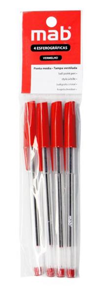 ESFEROGRÁFICAS MAB CRISTAL VERMELHO 4UN