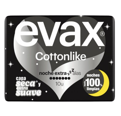 PENSO HIGIÉNICO C/ ALAS NOITE EXTRA EVAX COTTONLIKE 10UN