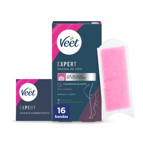 BANDAS CERA DEPILATÓRIAS PERNA E CORPO PELES NORMAIS VEET EXPERT 16UN