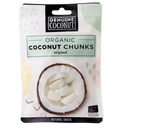 PEDAÇOS DE COCO BIOLÓGICO GENUINE COCONUT 56GR