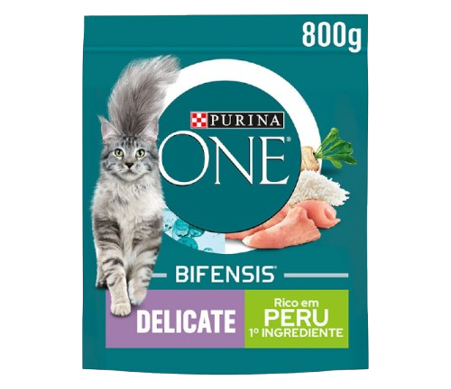 ALIMENTO SECO GATO PERU E ARROZ PURINA ONE DELICATE 800GR