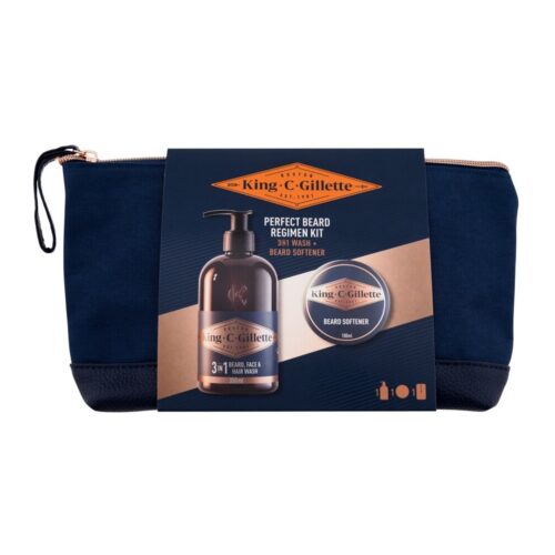 CONJUNTO BARBEAR KING C GILLETTE 3PCS (GEL 3 EM 1 + BÁLSAMO + BOLSA)