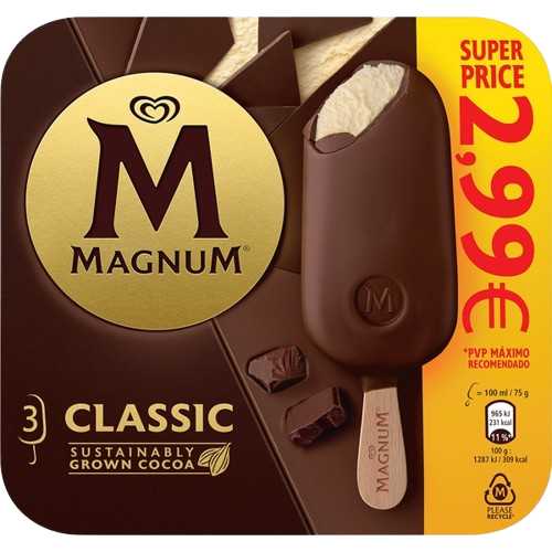 GELADO CLÁSSICO SUPER PRICE MAGNUM 3X100ML