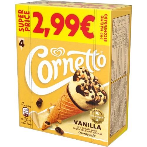 GELADO CORNETTO BAUNILHA SUPER PRICE 4X90ML