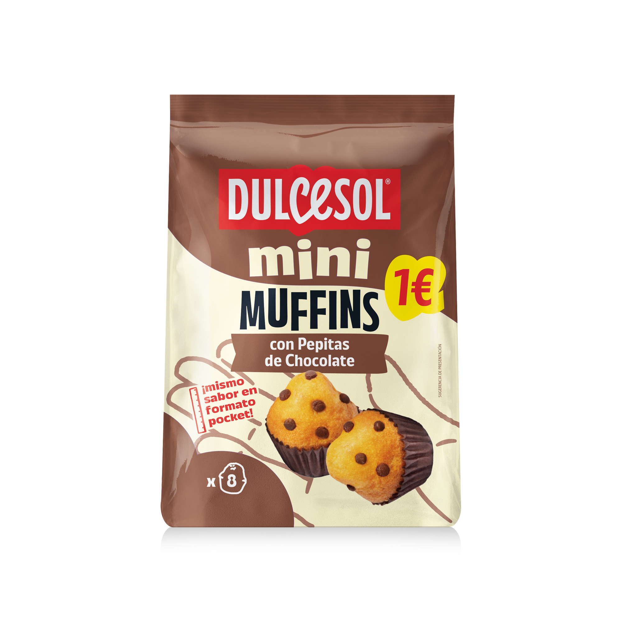BOLO MINI MUFFINS COM PEPITAS CHOCOLATE DULCESOL 133GR 8UN