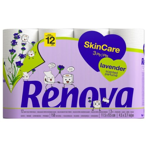 PAPEL HIGIÉNICO SKIN CARE LAVANDA RENOVA 12 ROLOS 3 FOLHAS