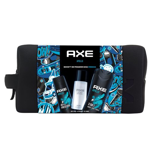 CONJUNTO AXE APOLLO GEL BANHO + DESODORIZANTE + AFTER SHAVE ICE CHILL+ BOLSA