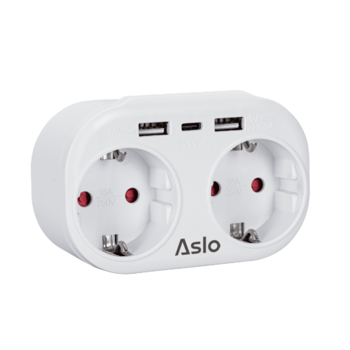 FICHA DUPLA SCHUKO 2X2P+T 16A / 2XUSB ASLO