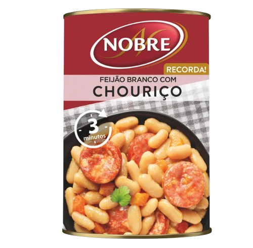 FEIJÃO BRANCO COM CHOURIÇO NOBRE LATA 420GR