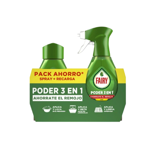 DETERGENTE LOIÇA FAIRY LIMÃO SPRAY 500ML + RECARGA 500ML