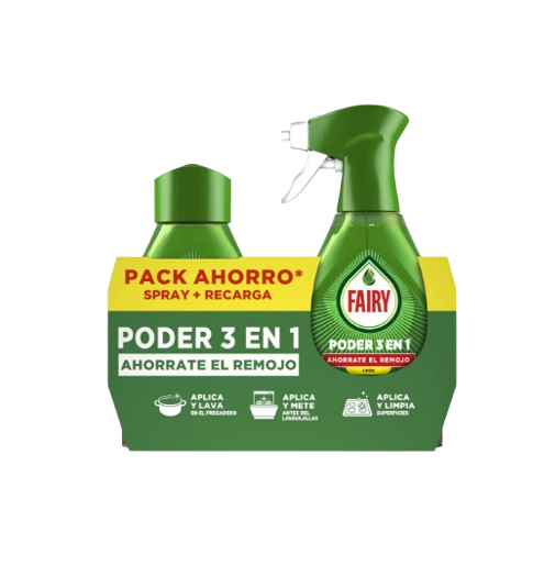 DETERGENTE LOIÇA FAIRY LIMÃO SPRAY 500ML + RECARGA 500ML