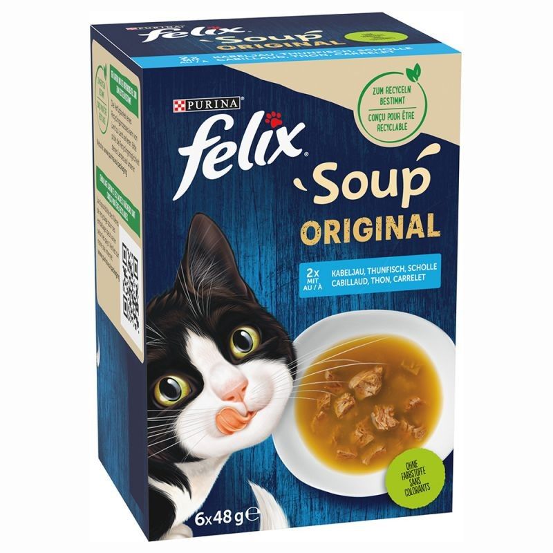 ALIMENTO HÚMIDO GATO SOUP SELEÇÃO PEIXE FELIX 6X48GR